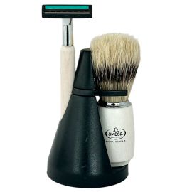 Omega Set Per Rasatura Pennello In Pura Setola + Rasoio